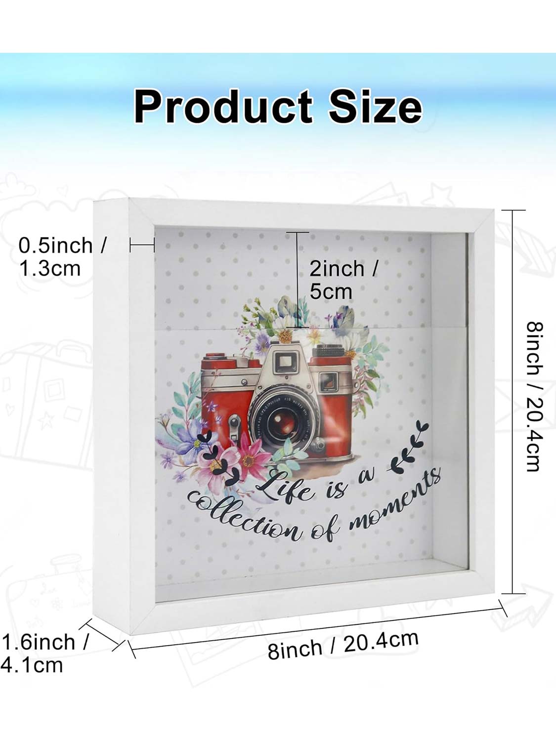 8*8 Travel Memory Shadow Box Ticket Stub Organizer with Slot - Various Colors & Styles Available