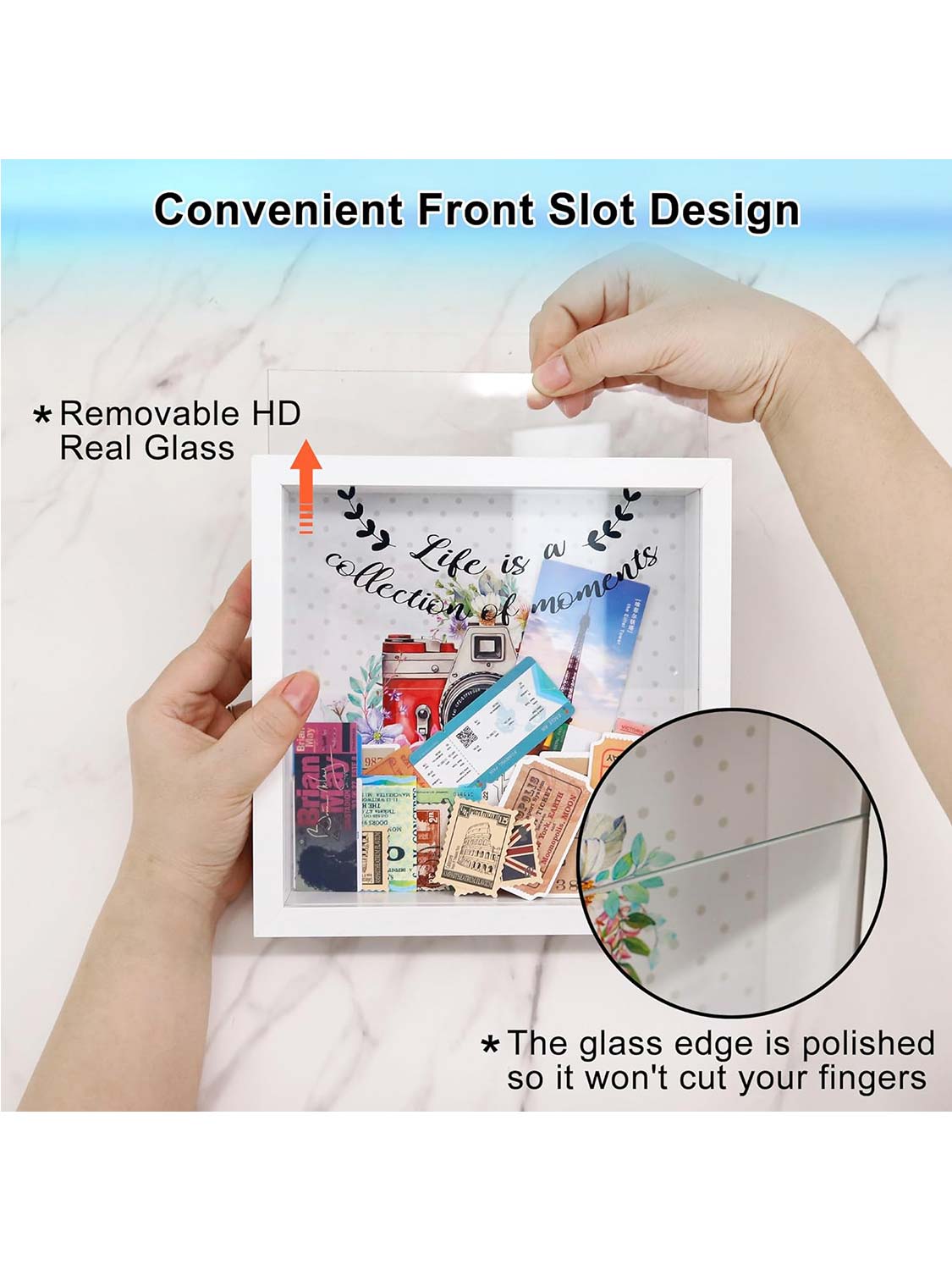 8*8 Travel Memory Shadow Box Ticket Stub Organizer with Slot - Various Colors & Styles Available