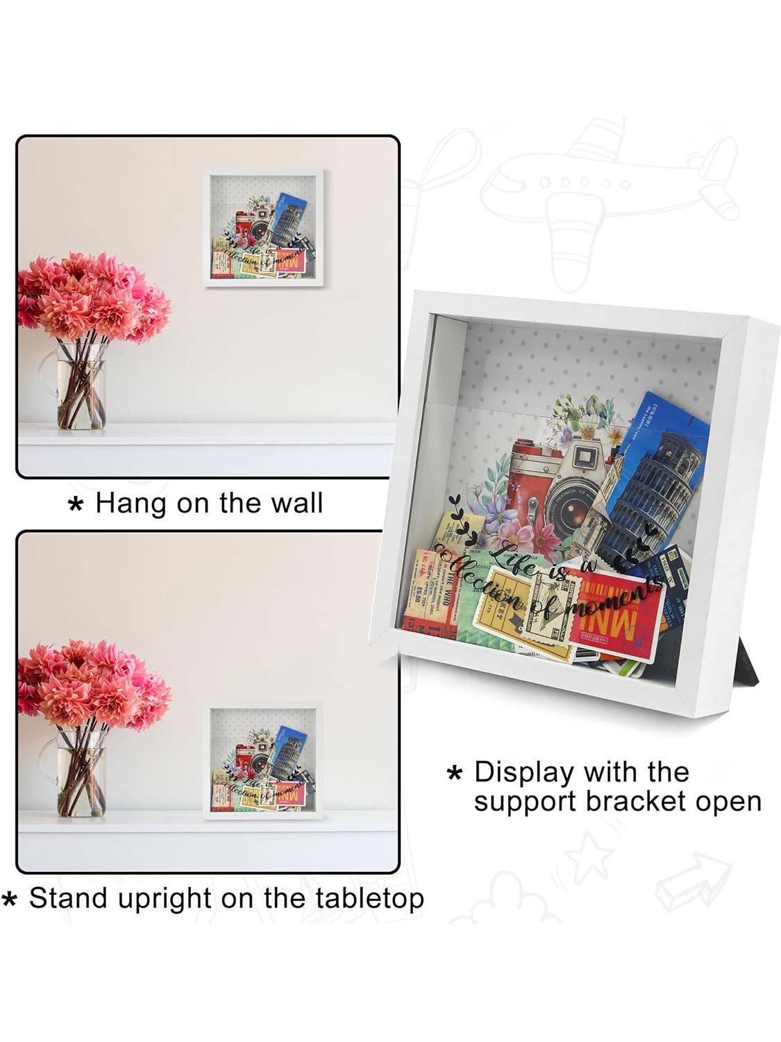 8*8 Travel Memory Shadow Box Ticket Stub Organizer with Slot - Various Colors & Styles Available