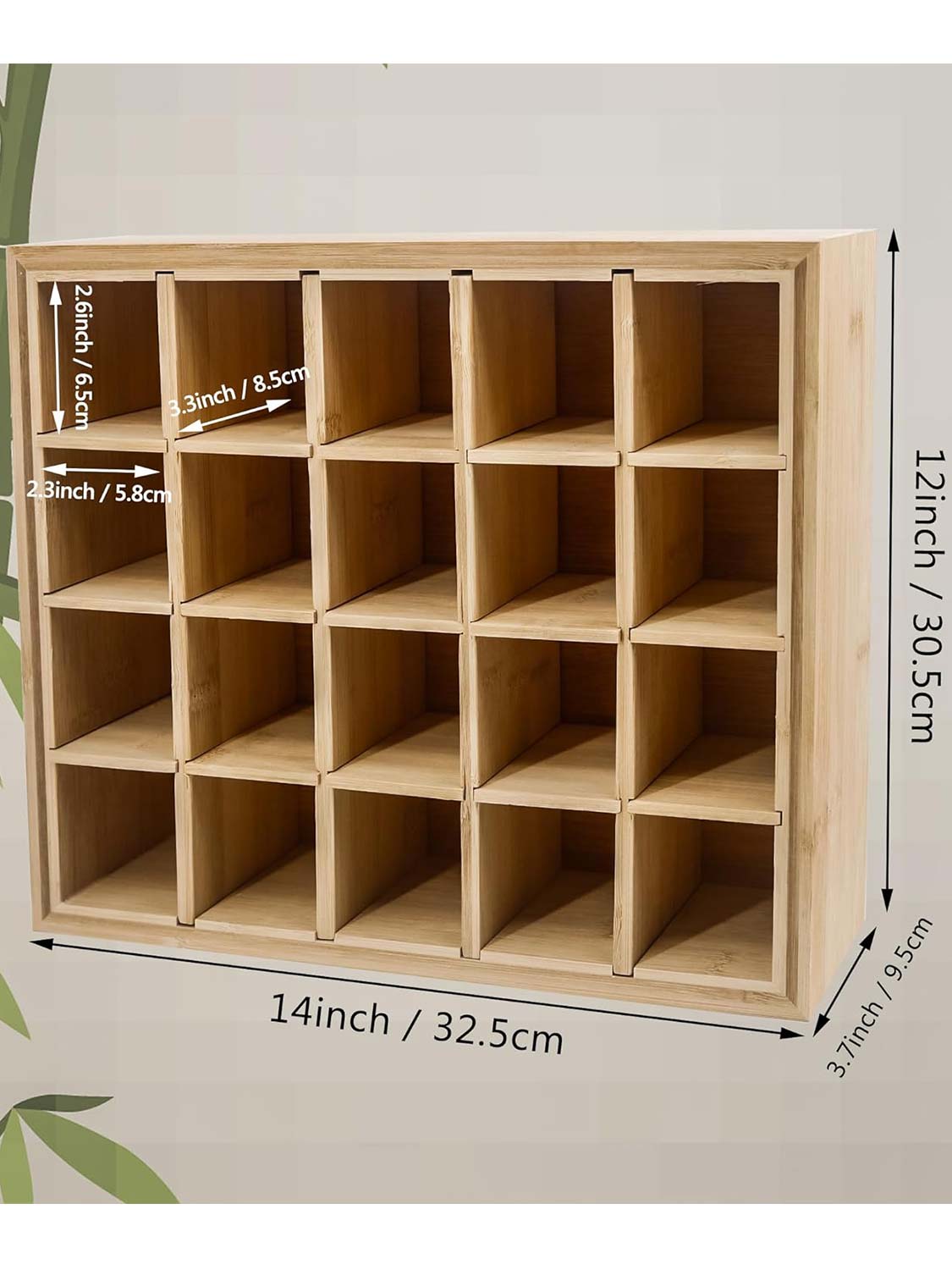 12*14 Bamboo Spice Rack Adjustable Shadow Box with 20 Compartments