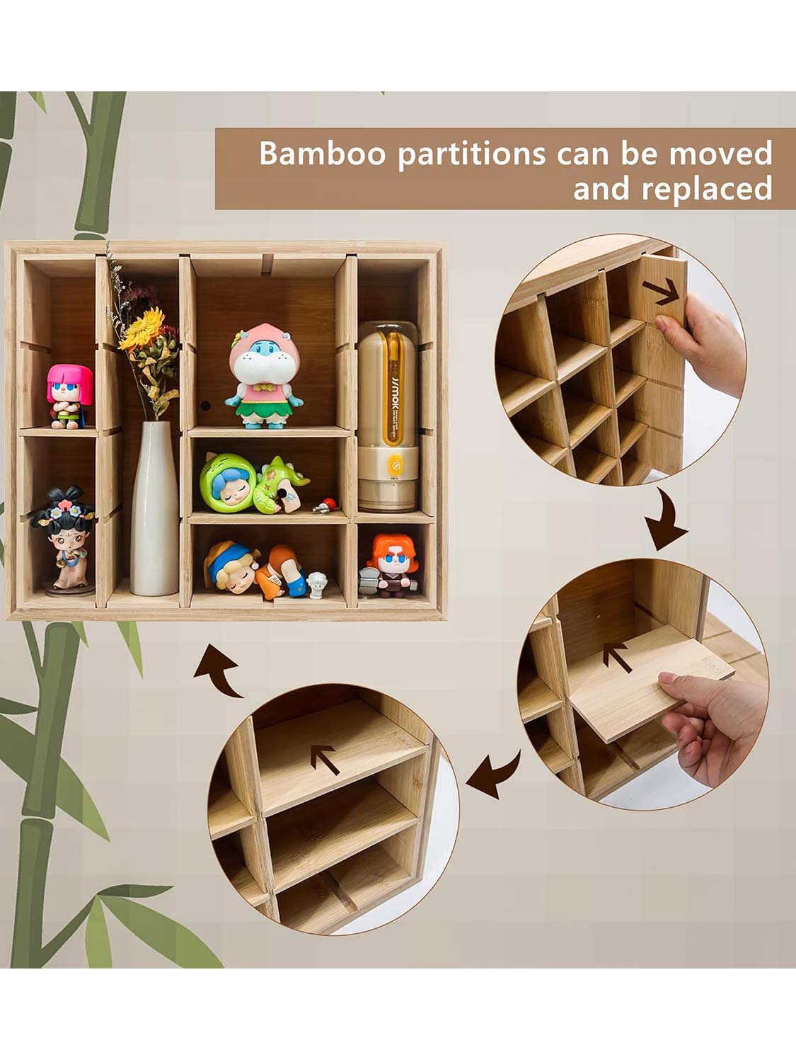 12*14 Bamboo Spice Rack Adjustable Shadow Box with 20 Compartments