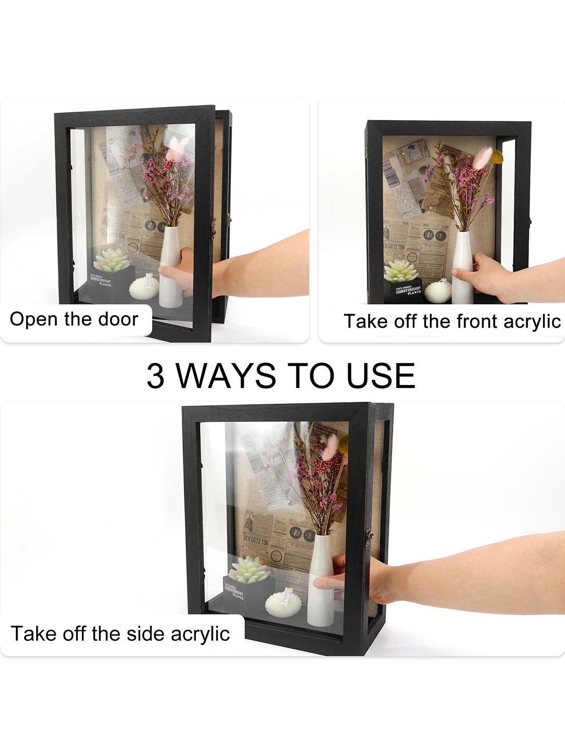 Extra Deep Wood Shadow Box with 3 Removable Panels - Various Colors & Sizes Available