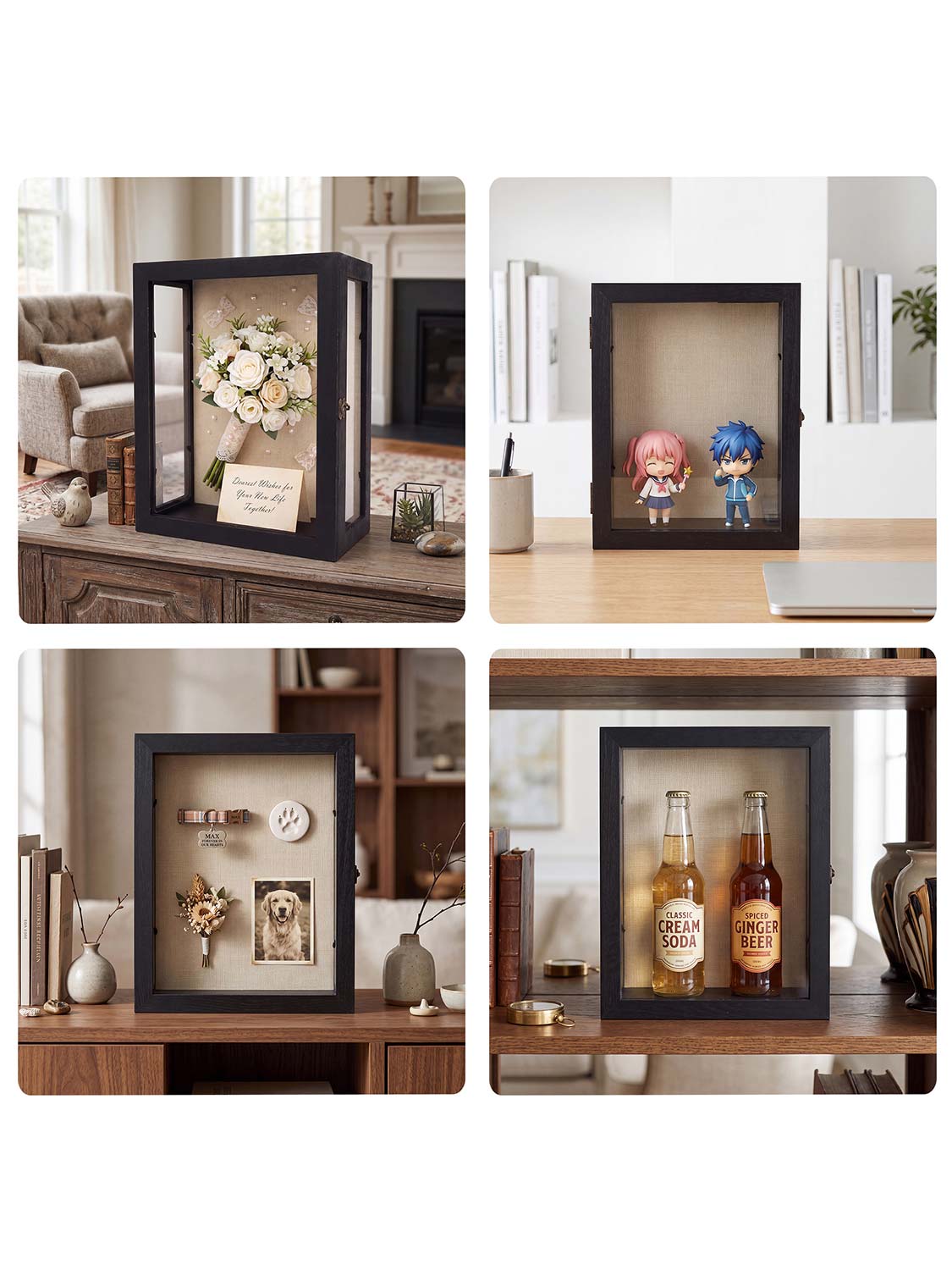 Extra Deep Wood Shadow Box with 3 Removable Panels - Various Colors & Sizes Available