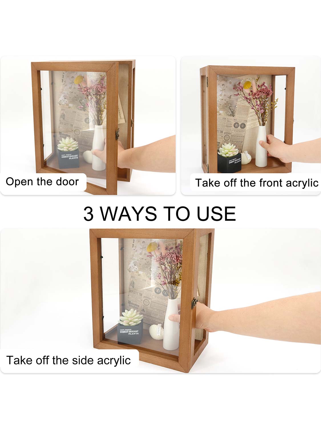 Extra Deep Wood Shadow Box with 3 Removable Panels - Various Colors & Sizes Available