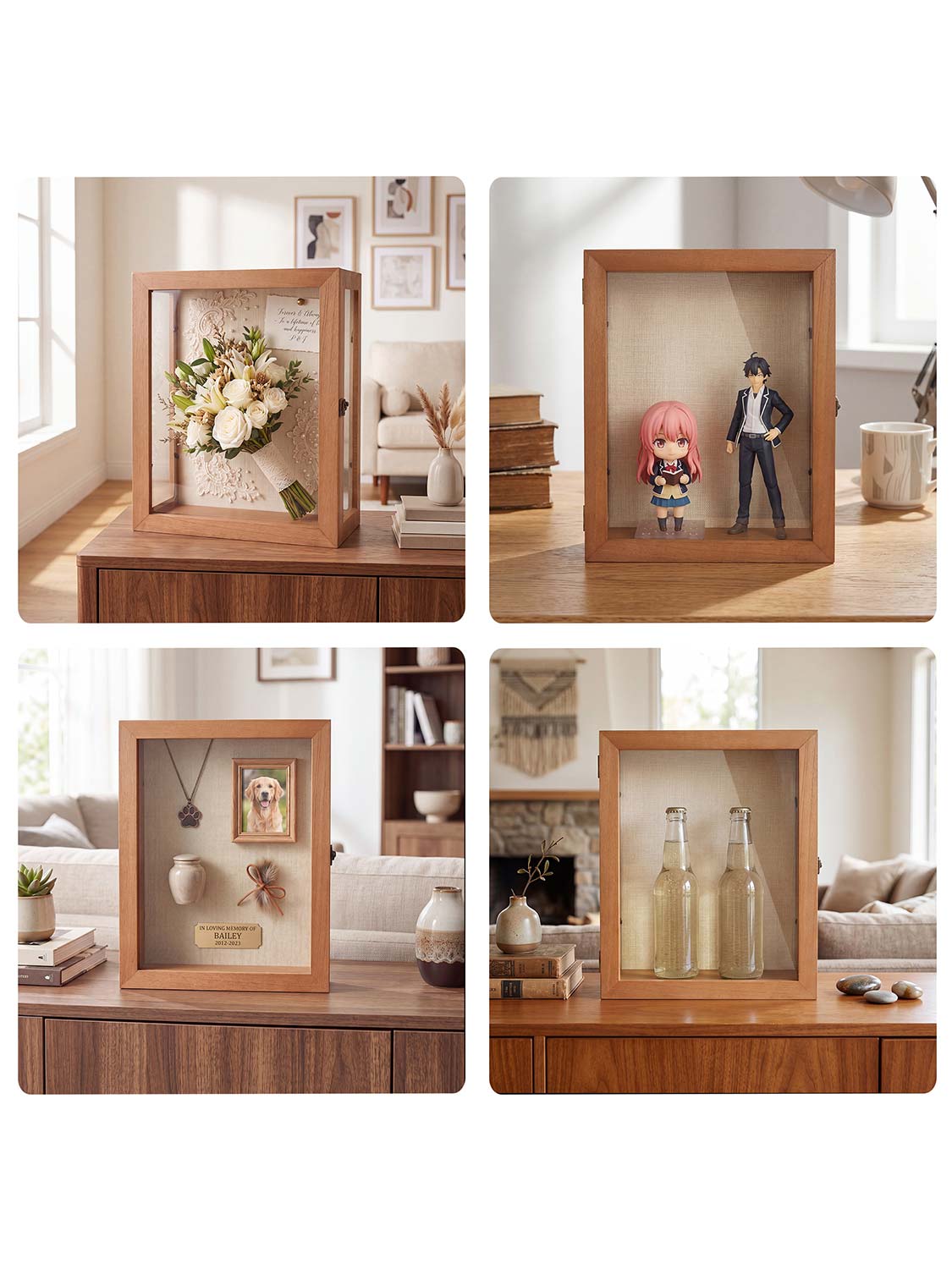 Extra Deep Wood Shadow Box with 3 Removable Panels - Various Colors & Sizes Available