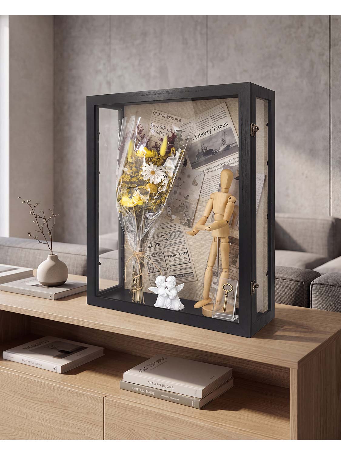 Extra Deep Wood Shadow Box with 3 Removable Panels - Various Colors & Sizes Available