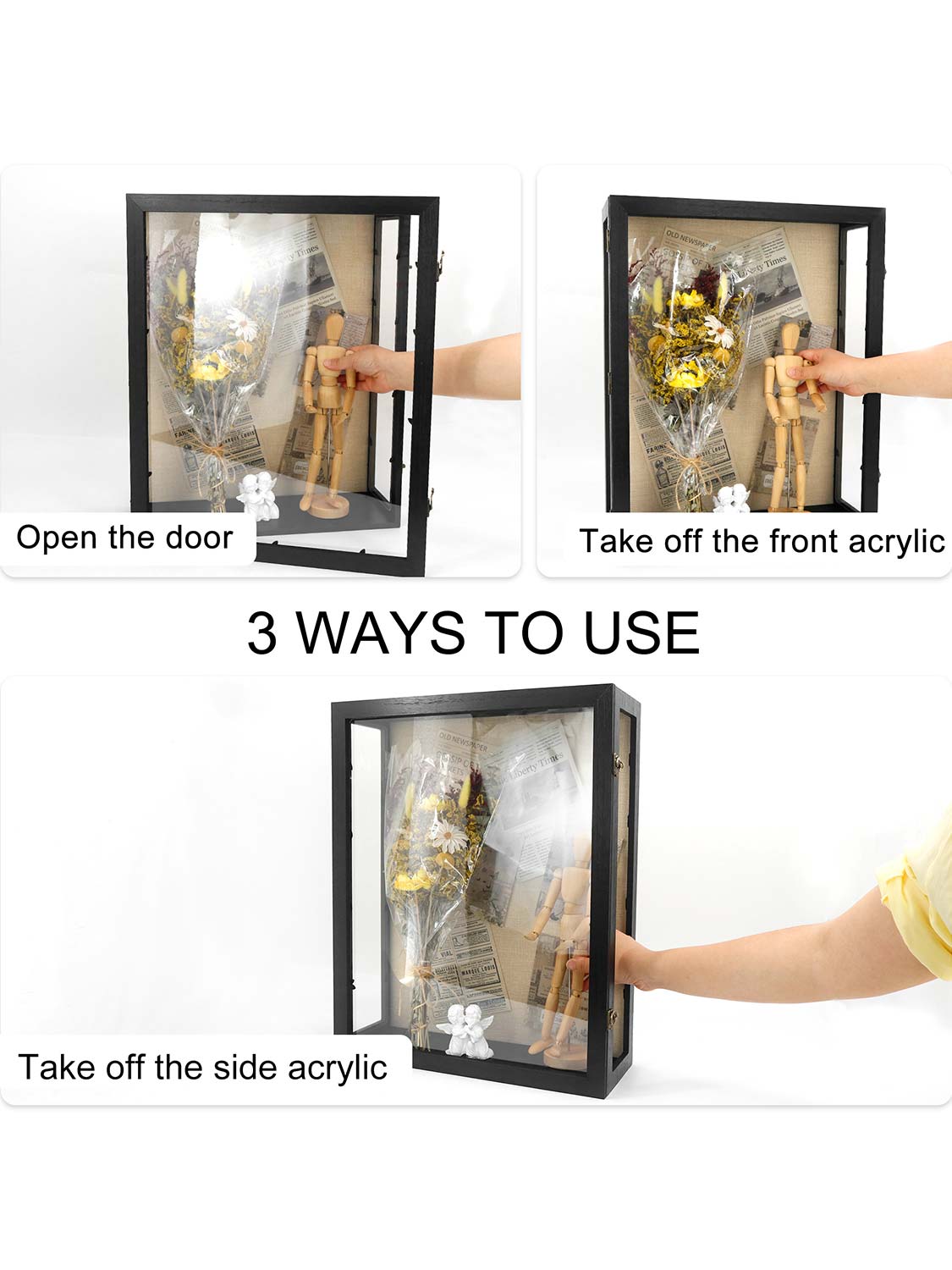 Extra Deep Wood Shadow Box with 3 Removable Panels - Various Colors & Sizes Available
