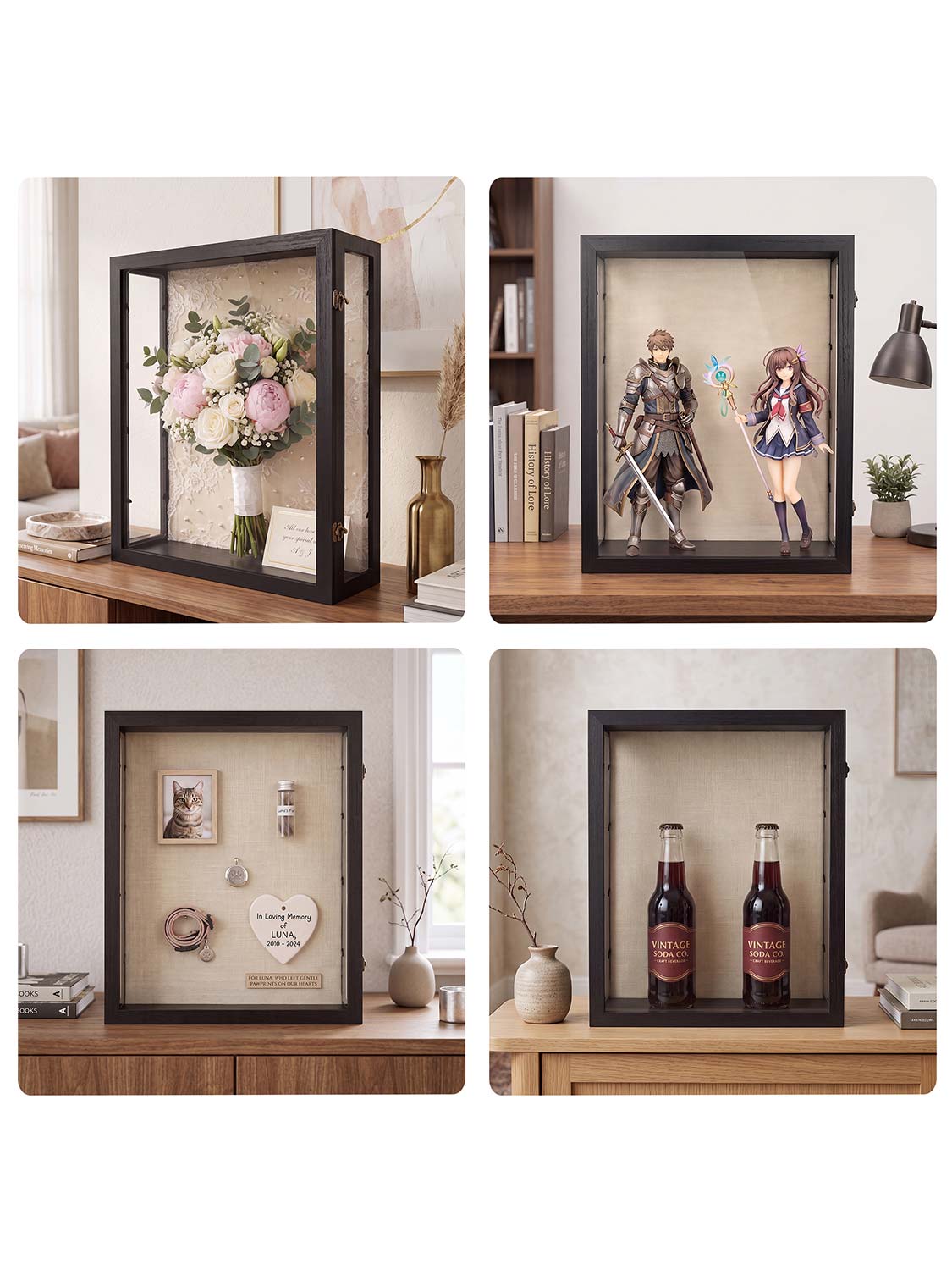 Extra Deep Wood Shadow Box with 3 Removable Panels - Various Colors & Sizes Available