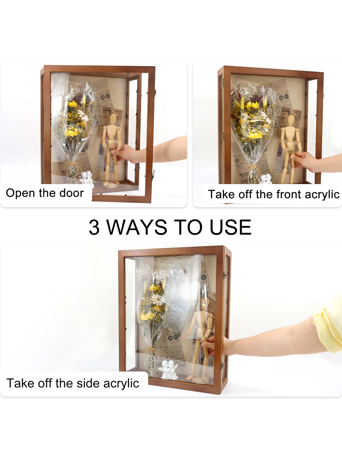 Extra Deep Wood Shadow Box with 3 Removable Panels - Various Colors & Sizes Available