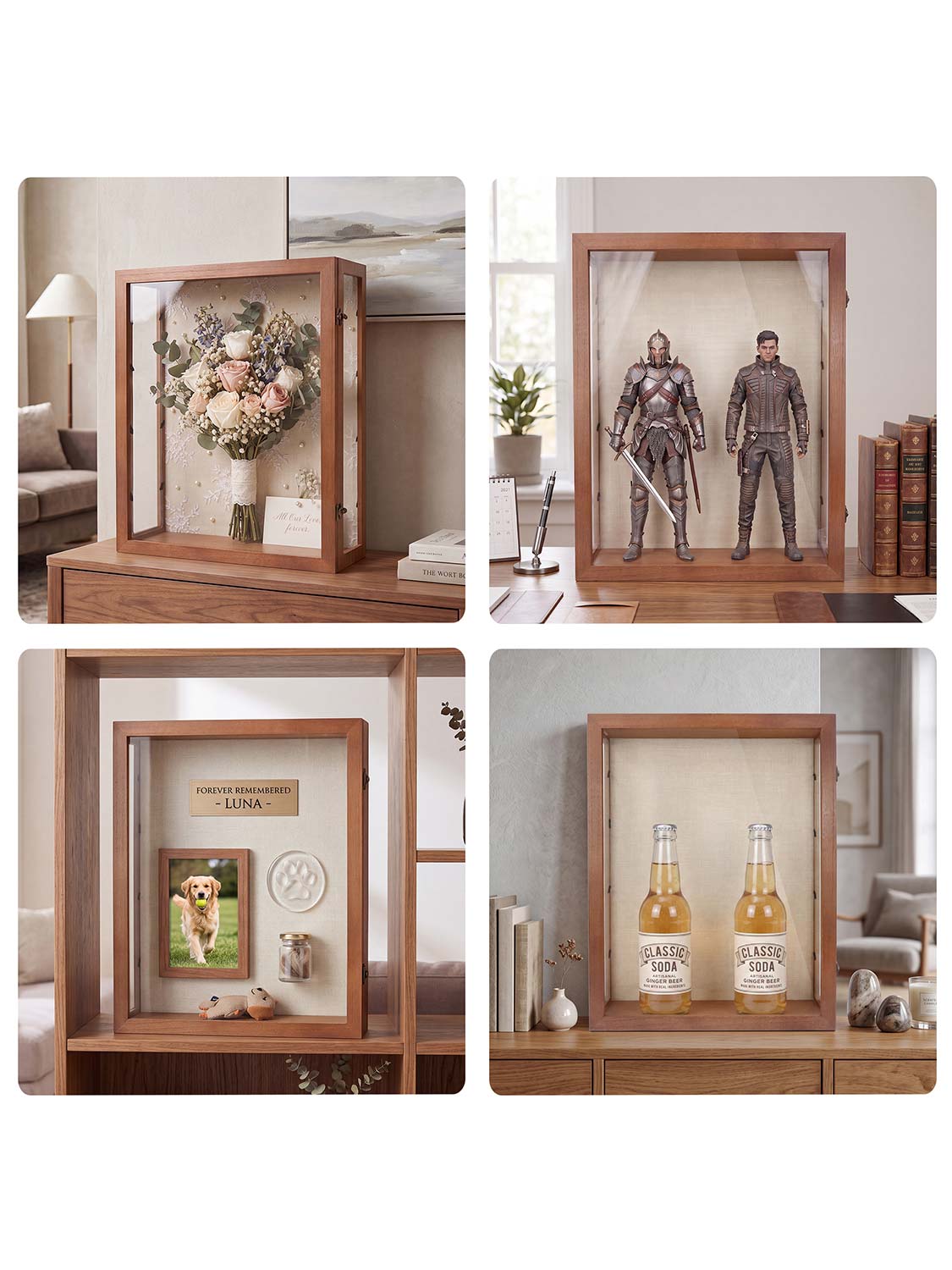 Extra Deep Wood Shadow Box with 3 Removable Panels - Various Colors & Sizes Available