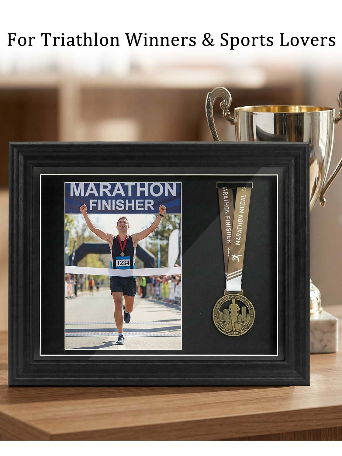 11.5*9.5 Wood Medal Display Case with Real Glass 2-in-1 mat holds medals and photos
