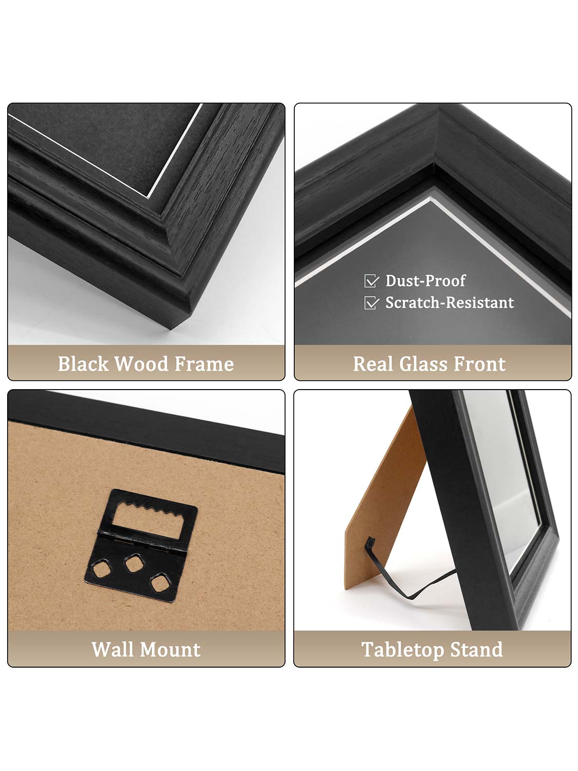 11.5*9.5 Wood Medal Display Case with Real Glass 2-in-1 mat holds medals and photos