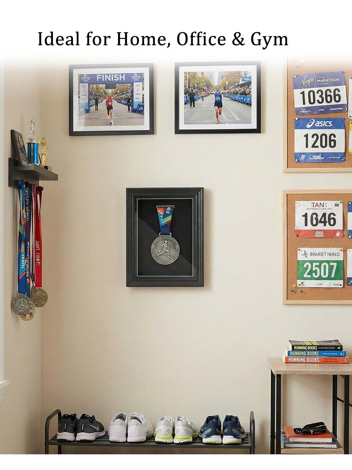 11.5*9.5 Wood Medal Display Case with Real Glass 2-in-1 mat holds medals and photos