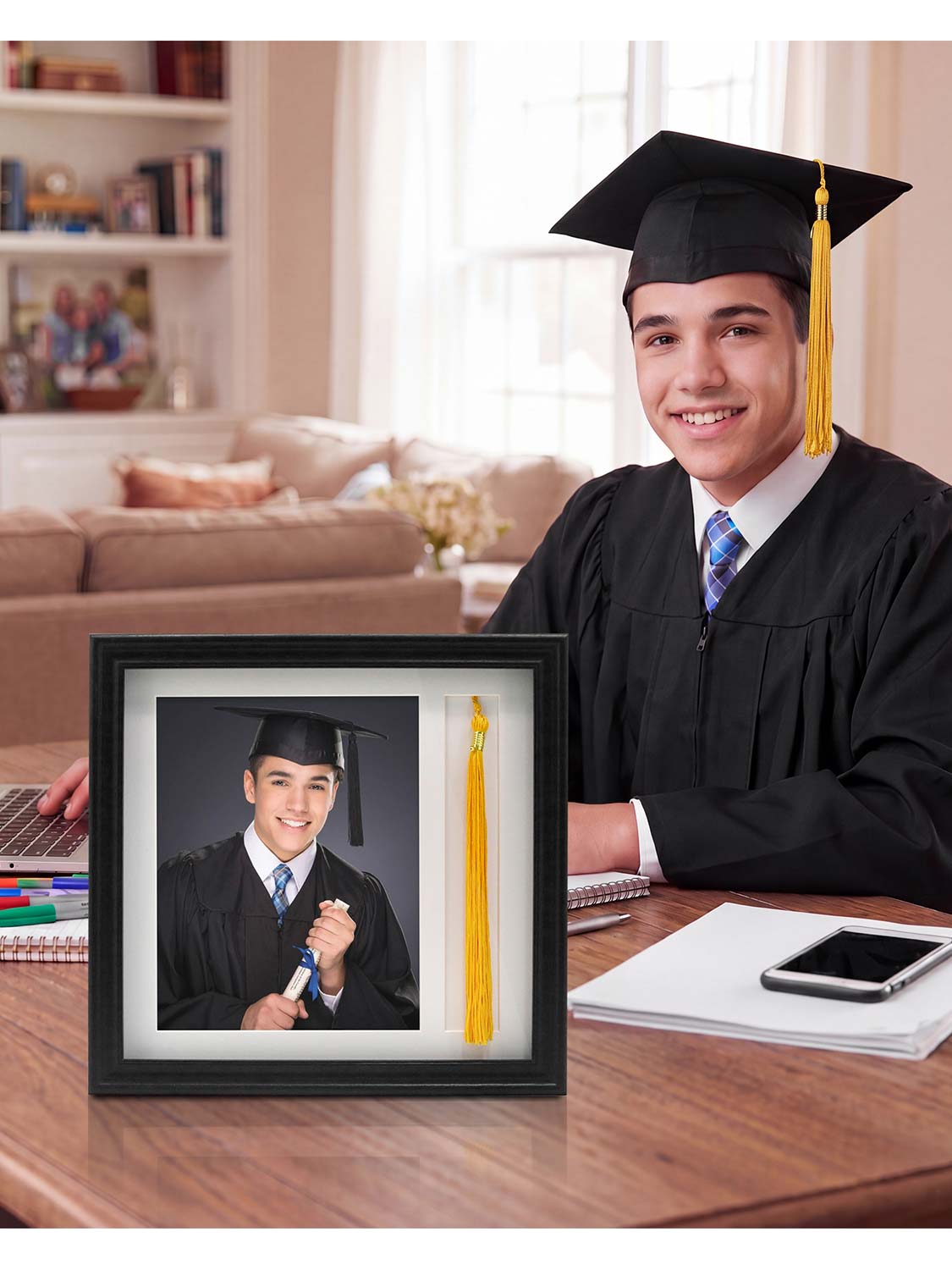 8*10 Wooden Picture Frame with Tassel Holder - 3 Colors Available