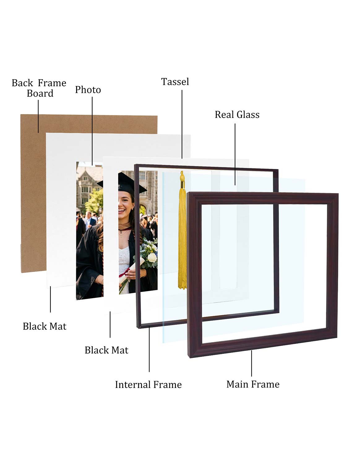 8*10 Wooden Picture Frame with Tassel Holder - 7 Colors Available