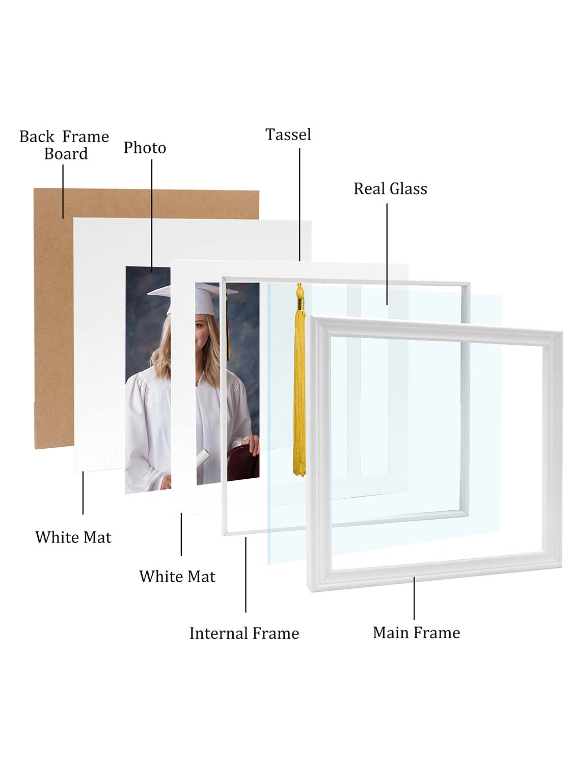 8*10 Wooden Picture Frame with Tassel Holder - 3 Colors Available