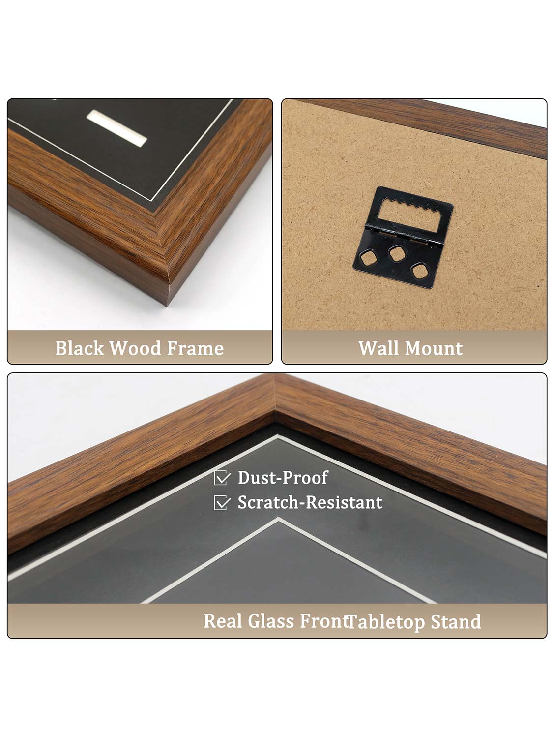 18*13 Wood Medal Display Case with Real Glass 3-in-1 mat holds race bib, medals and photos - 4 Colors Available