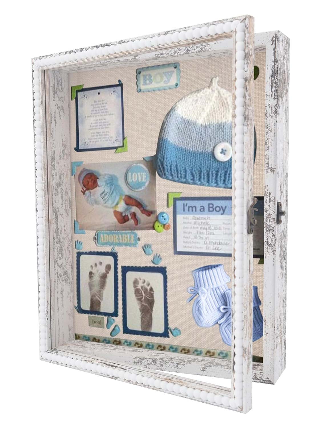 Deep Front Open with Hinge Beaded Designed Picture Shadow Box with Linen Back - Various Colors & Sizes Available