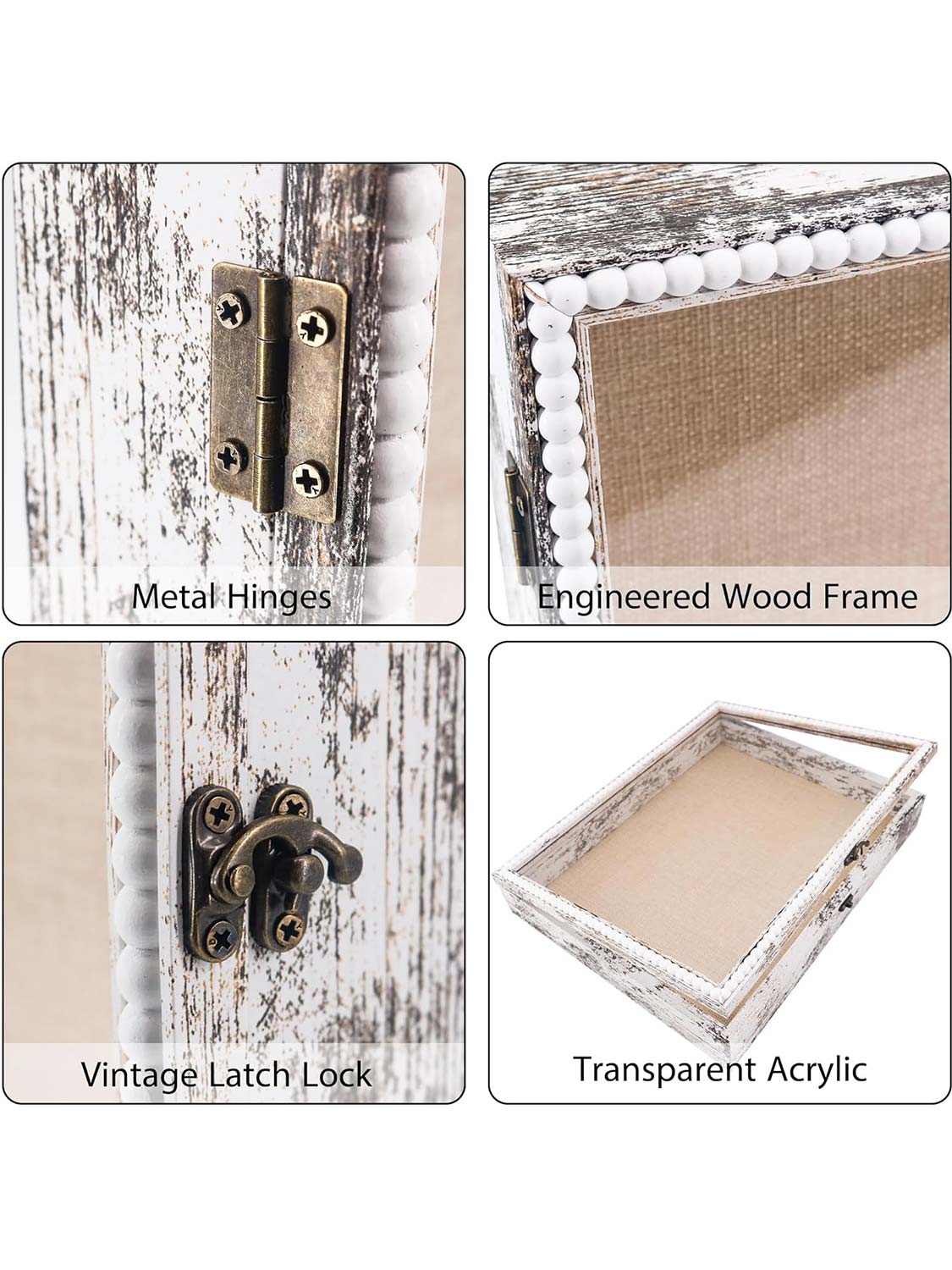 Deep Front Open with Hinge Beaded Designed Picture Shadow Box with Linen Back - Various Colors & Sizes Available