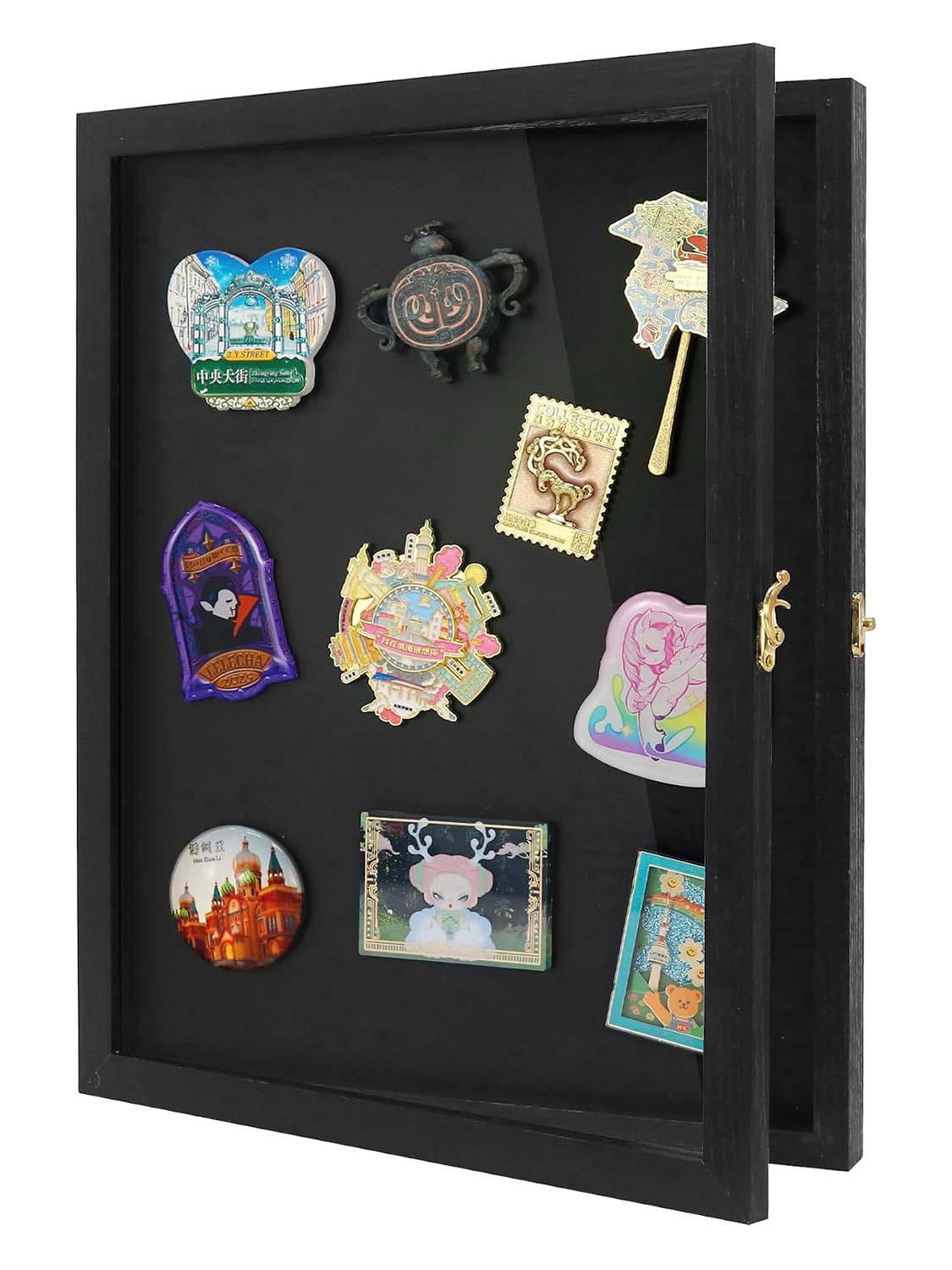 11"x14" Large Travel Magnet Souvenir Display Case Front Open with Real Glass - 2 Colors Available