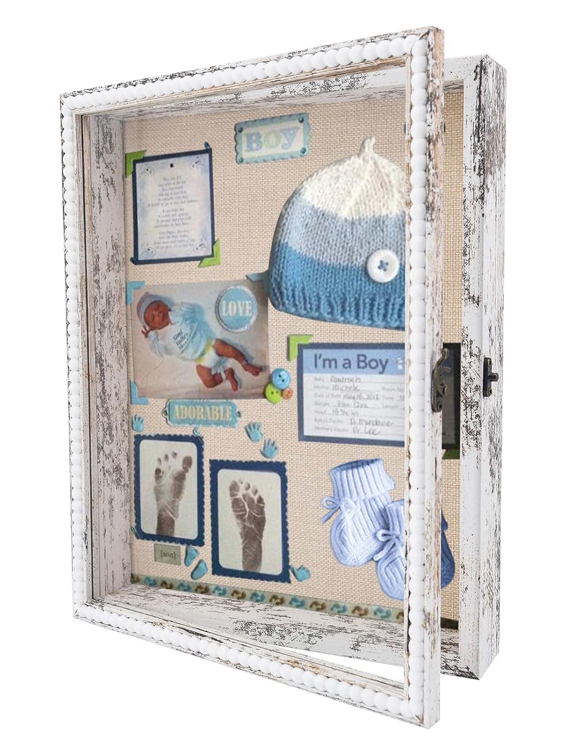 Deep Front Open with Hinge Beaded Designed Picture Shadow Box with Linen Back - Various Colors & Sizes Available