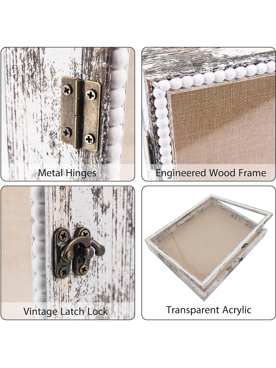 Deep Front Open with Hinge Beaded Designed Picture Shadow Box with Linen Back - Various Colors & Sizes Available