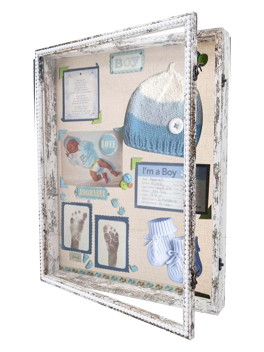 Deep Front Open with Hinge Beaded Designed Picture Shadow Box with Linen Back - Various Colors & Sizes Available