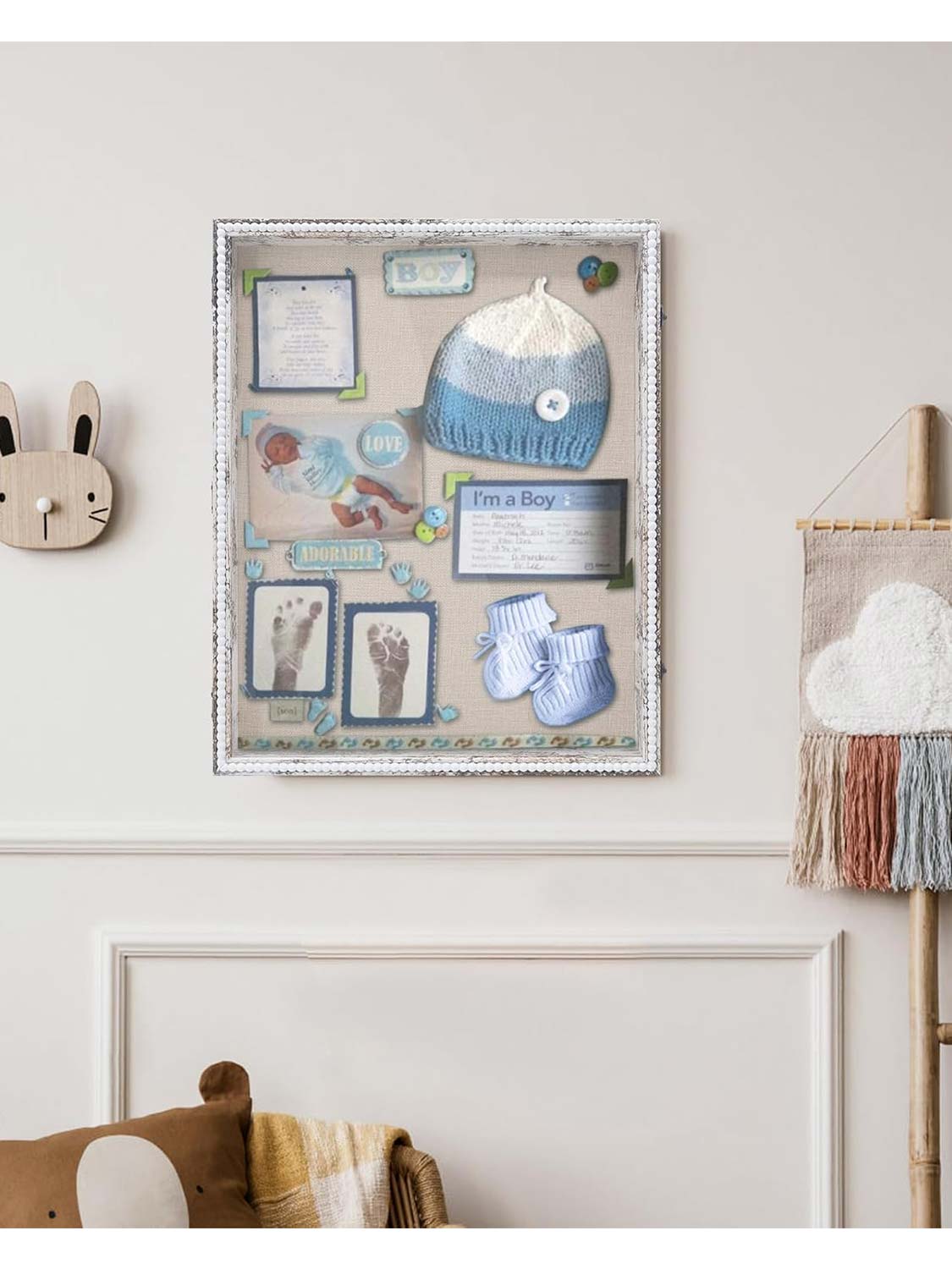 Deep Front Open with Hinge Beaded Designed Picture Shadow Box with Linen Back - Various Colors & Sizes Available