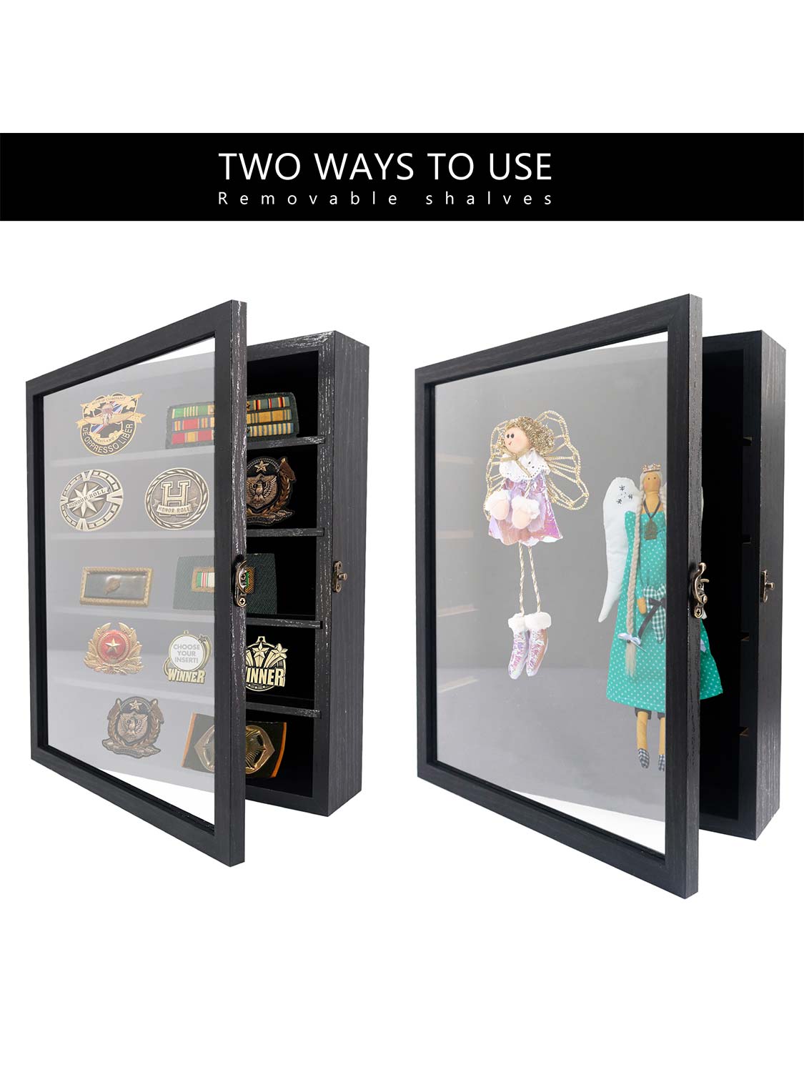 Shadow Box Frame Real Glass Window Door with Removable Shelves - Various Colors & Sizes Available