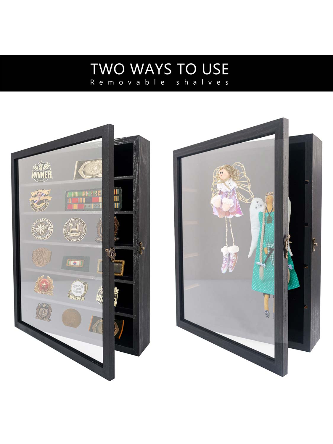 Shadow Box Frame Real Glass Window Door with Removable Shelves - Various Colors & Sizes Available