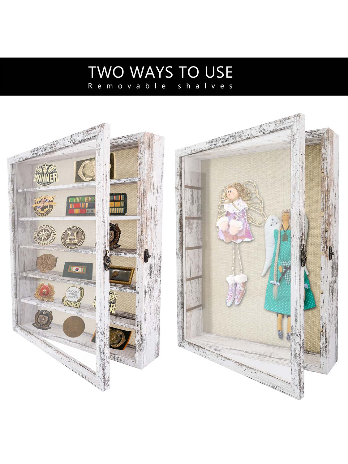 Shadow Box Frame Real Glass Window Door with Removable Shelves - Various Colors & Sizes Available