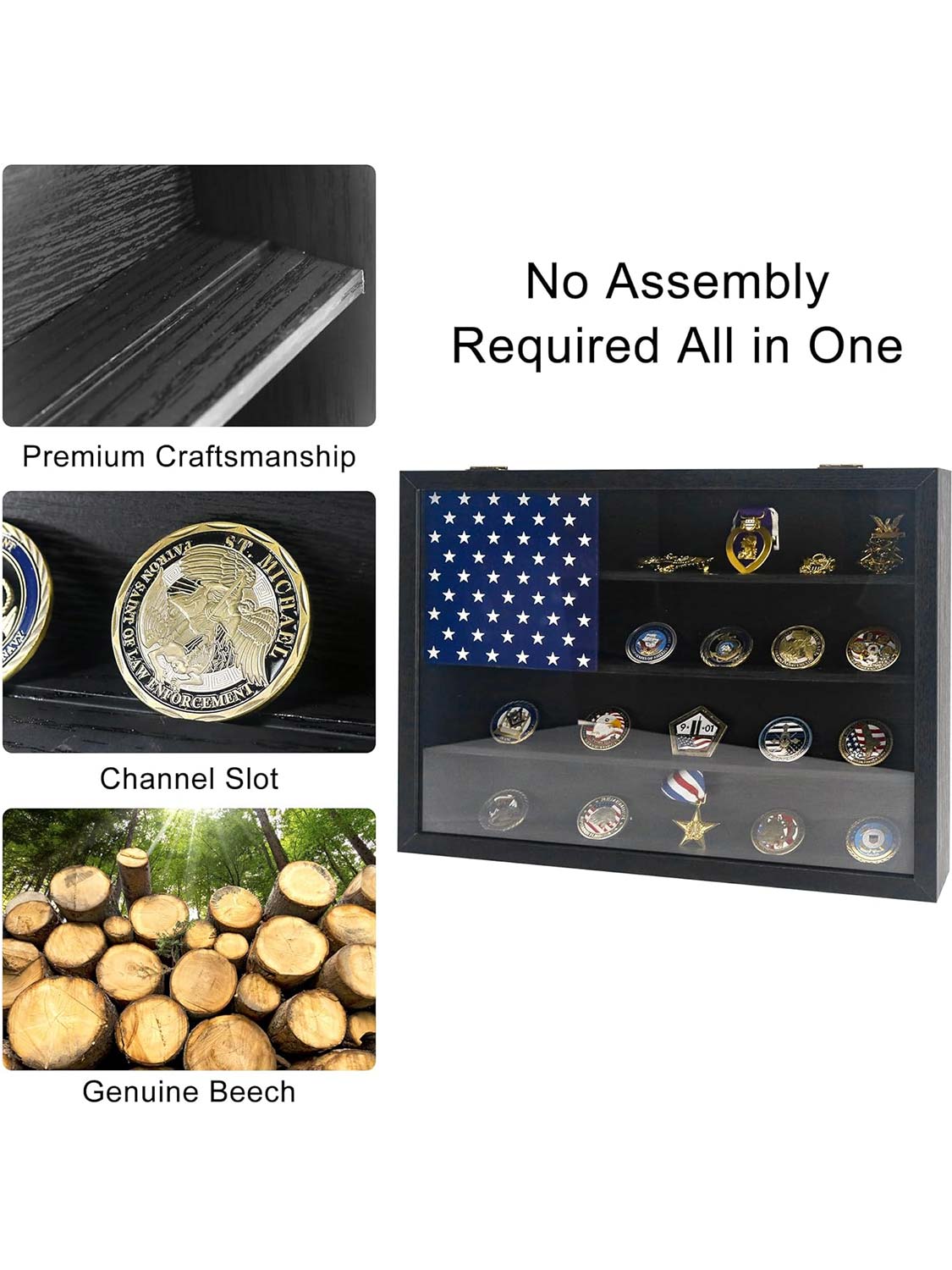 12*16 Wooden American Flag Challenge Coin Medal Display Case Frame - 2 Colors Available