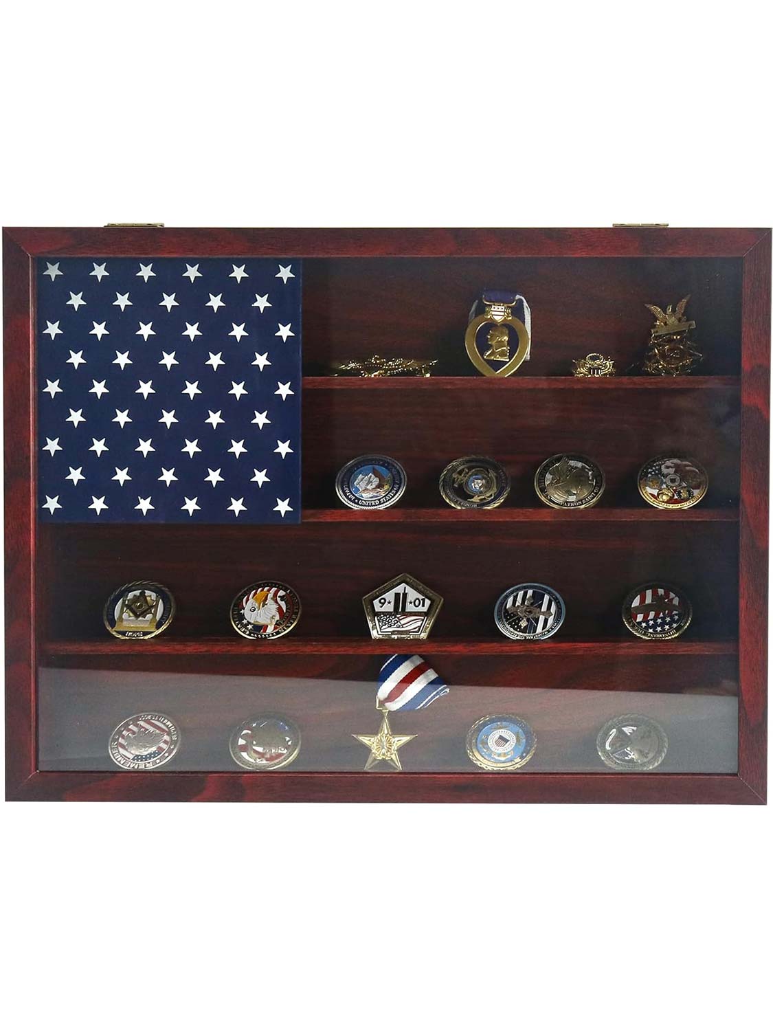 12*16 Wooden American Flag Challenge Coin Medal Display Case Frame - 2 Colors Available