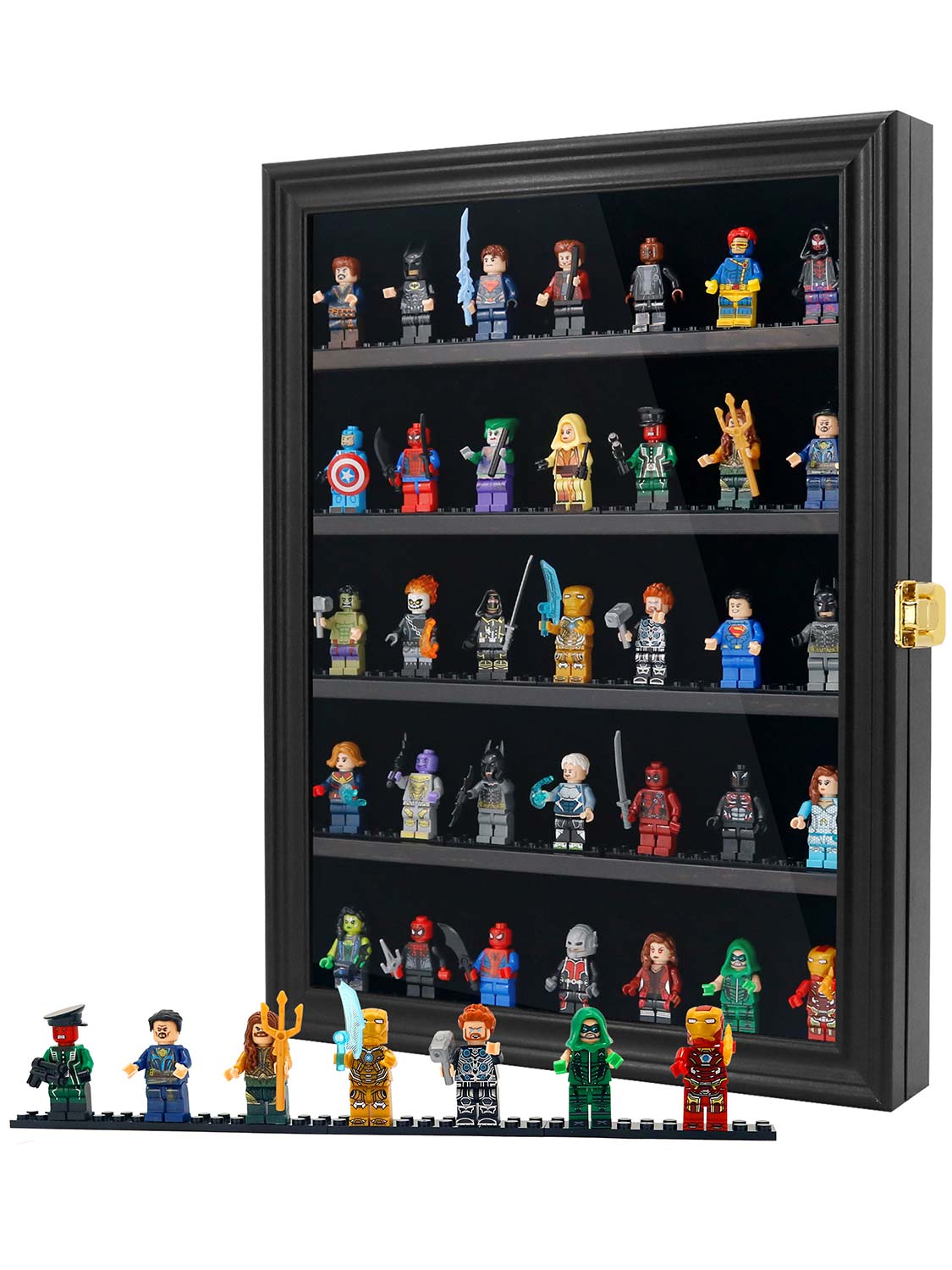 12*16 Wooden Lego Minifigures Shadow Box with Lock - 3 Colors Available