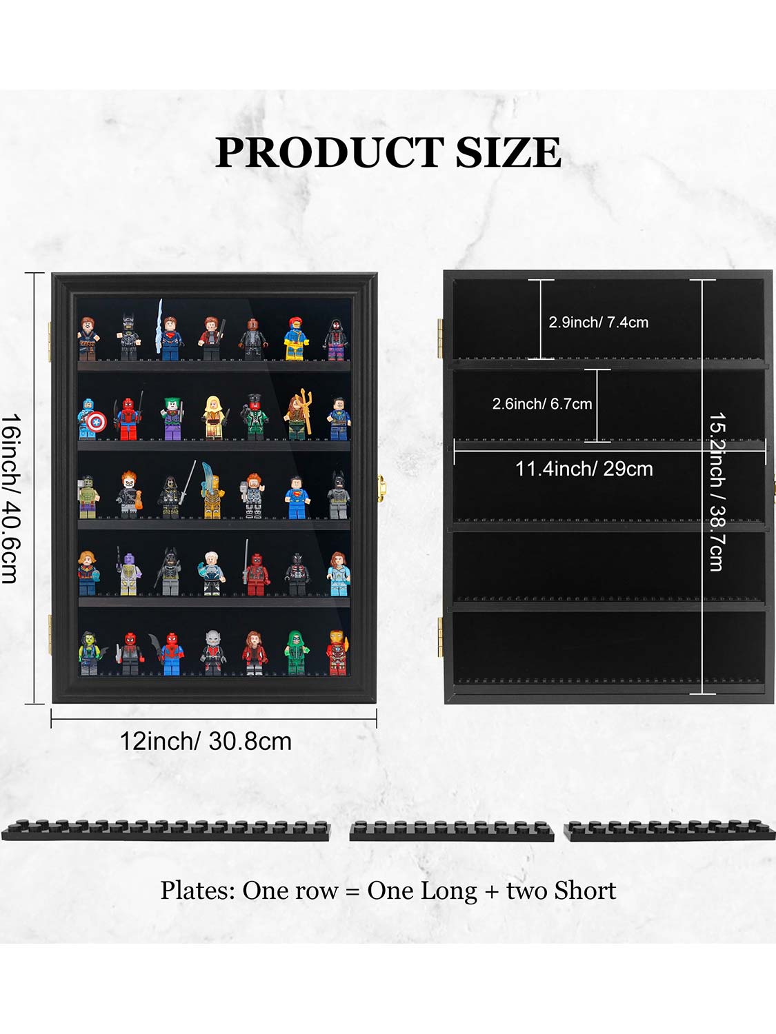 12*16 Wooden Lego Minifigures Shadow Box with Lock - 3 Colors Available