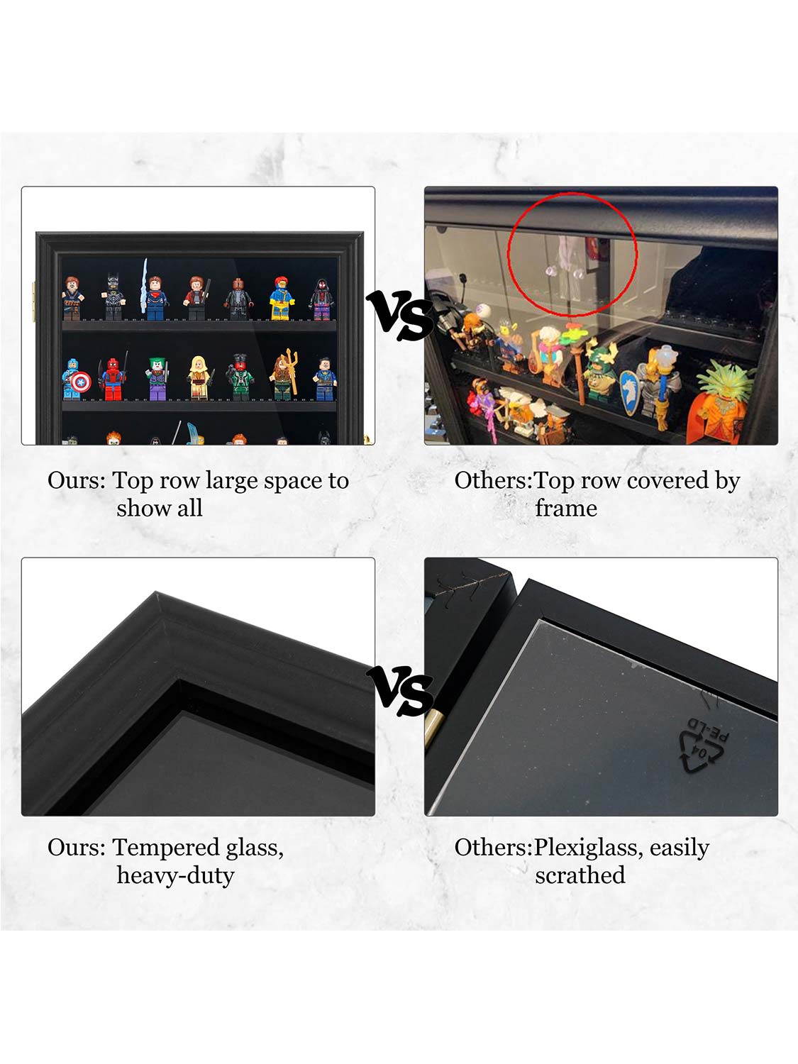 12*16 Wooden Lego Minifigures Shadow Box with Lock - 3 Colors Available