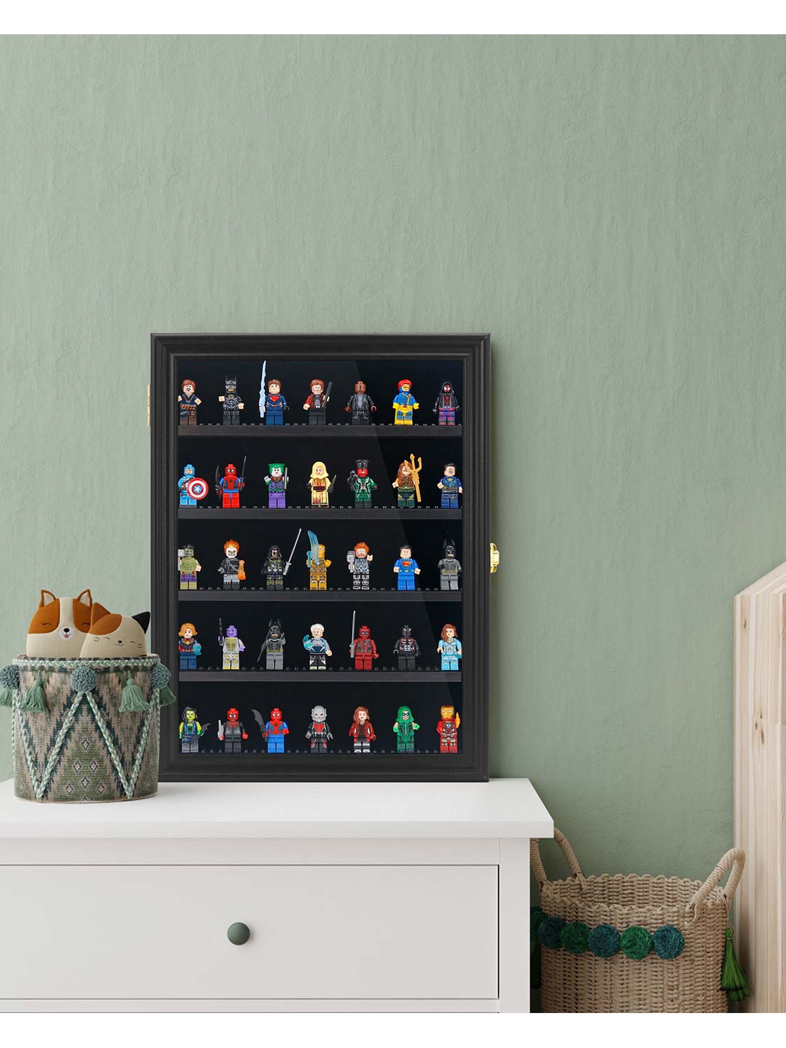12*16 Wooden Lego Minifigures Shadow Box with Lock - 3 Colors Available