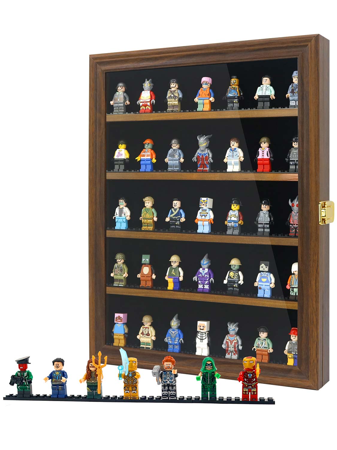 12*16 Wooden Lego Minifigures Shadow Box with Lock - 3 Colors Available