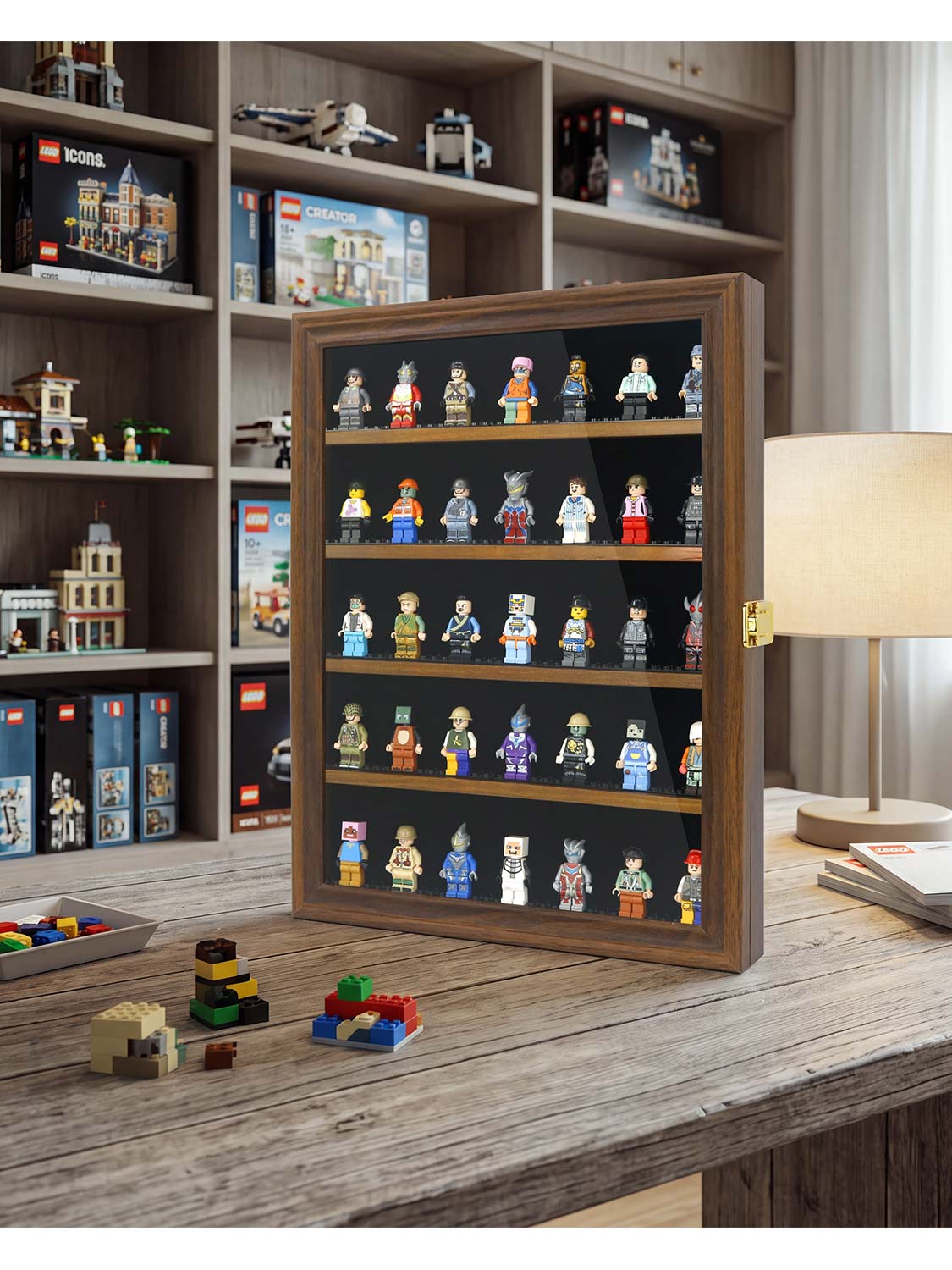 12*16 Wooden Lego Minifigures Shadow Box with Lock - 3 Colors Available