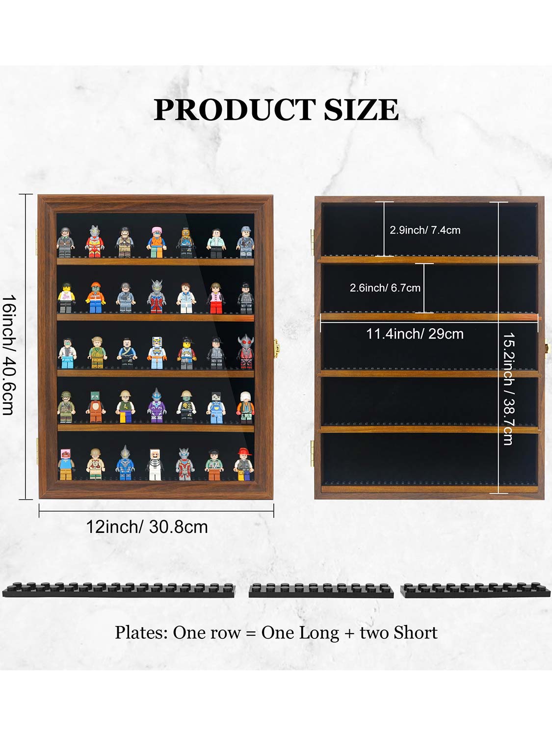 12*16 Wooden Lego Minifigures Shadow Box with Lock - 3 Colors Available