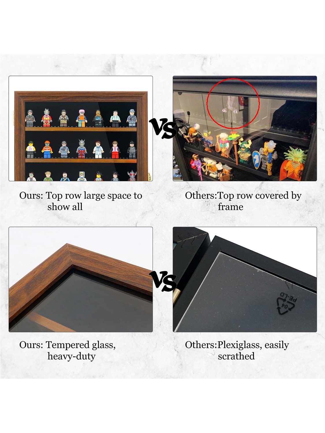 12*16 Wooden Lego Minifigures Shadow Box with Lock - 3 Colors Available