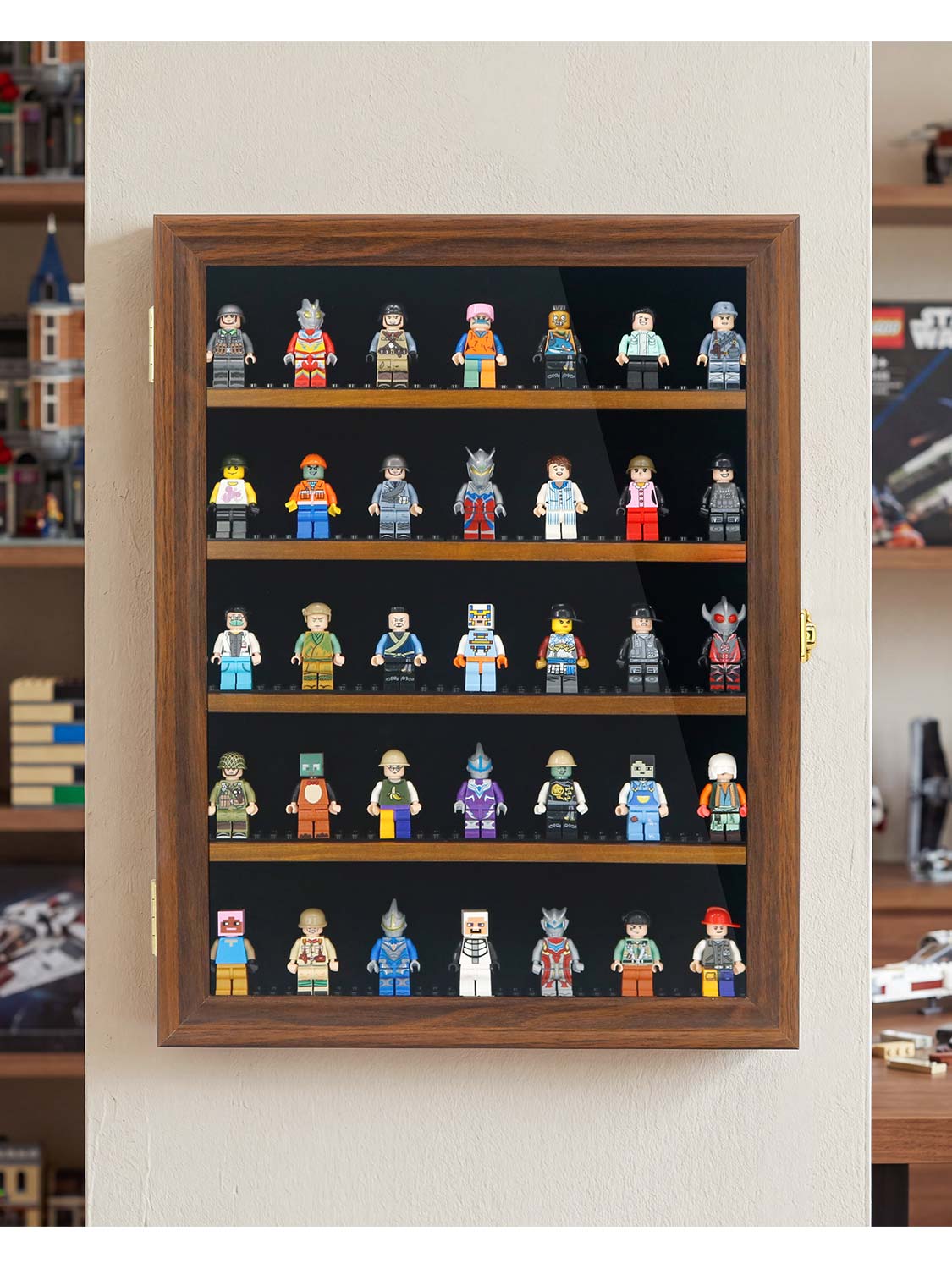 12*16 Wooden Lego Minifigures Shadow Box with Lock - 3 Colors Available