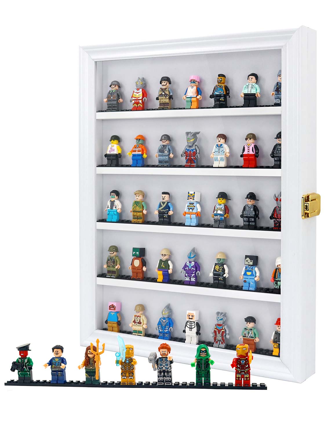 12*16 Wooden Lego Minifigures Shadow Box with Lock - 3 Colors Available