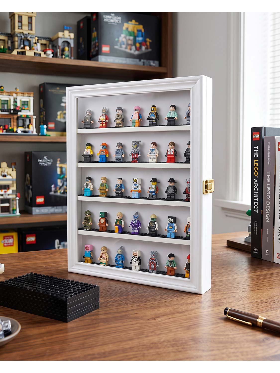 12*16 Wooden Lego Minifigures Shadow Box with Lock - 3 Colors Available