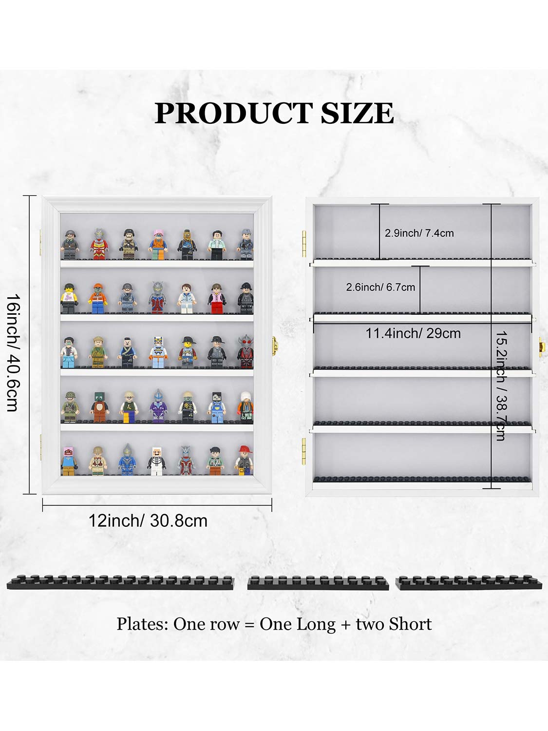 12*16 Wooden Lego Minifigures Shadow Box with Lock - 3 Colors Available