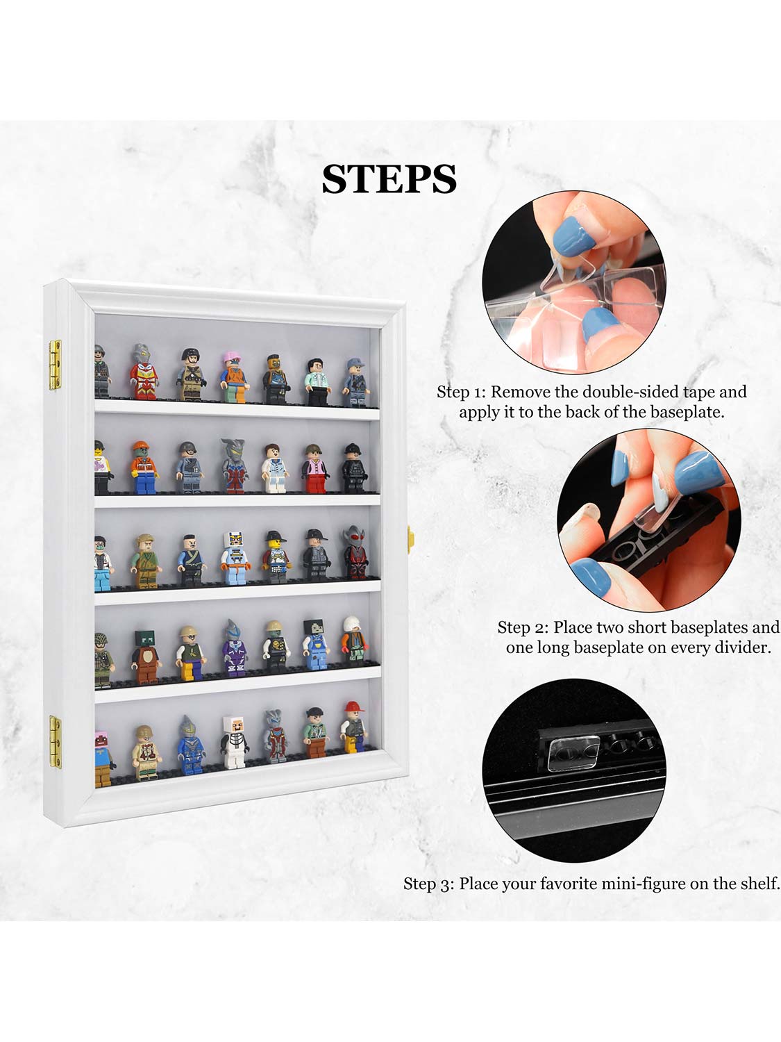 12*16 Wooden Lego Minifigures Shadow Box with Lock - 3 Colors Available