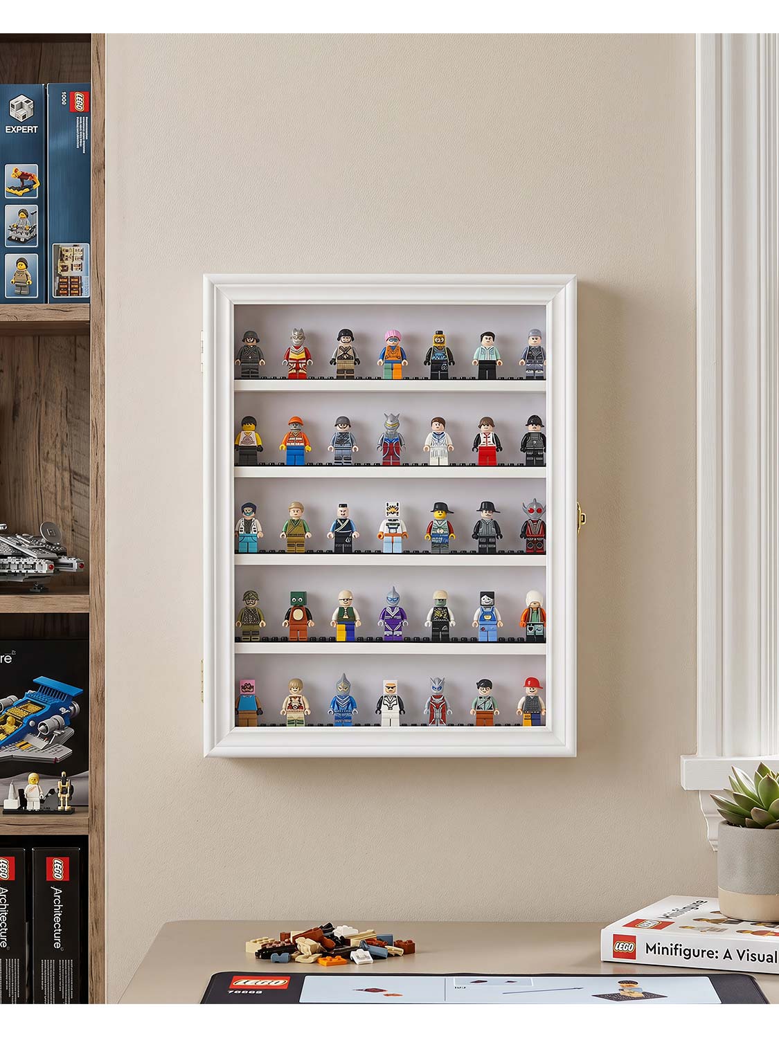 12*16 Wooden Lego Minifigures Shadow Box with Lock - 3 Colors Available
