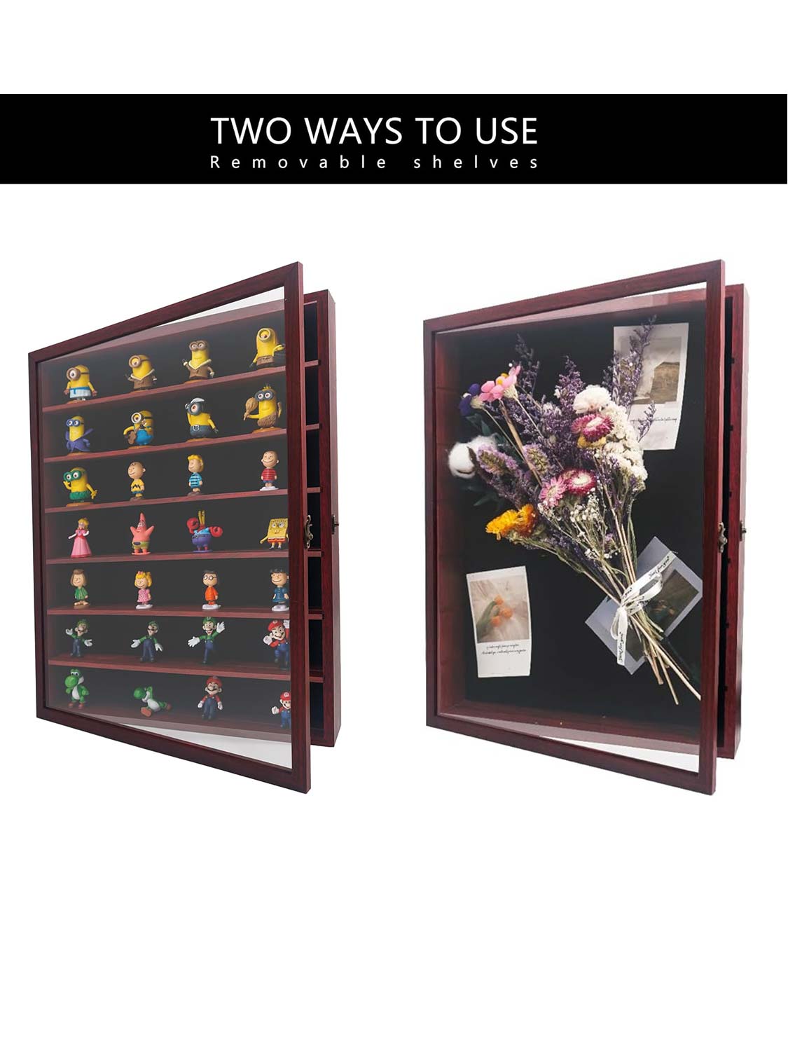 Shadow Box Frame Real Glass Window Door with Removable Shelves - Various Colors & Sizes Available