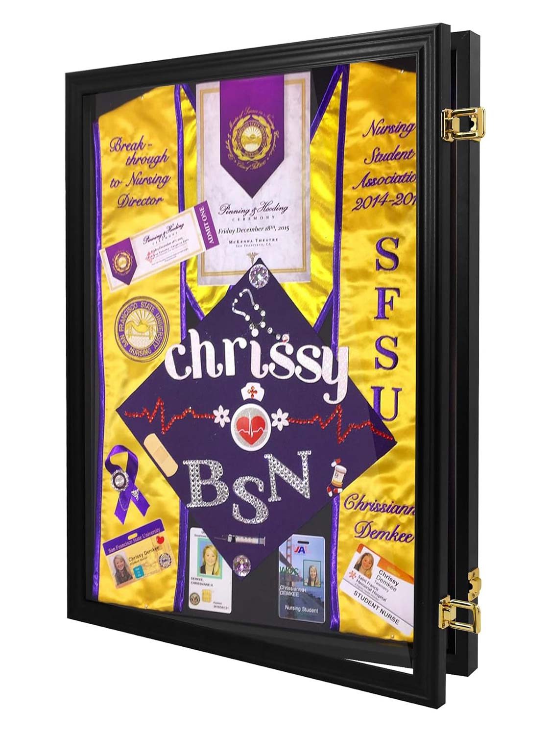 17.7*23.6 Graduation Shadow Box Frame for Cap Gown Diploma Stole Cords with Stick Pins & Hanging Hardware - 4 Colors Available