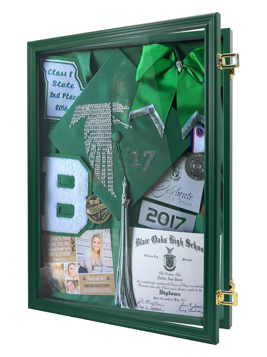 17.7*23.6 Graduation Shadow Box Frame for Cap Gown Diploma Stole Cords with Stick Pins & Hanging Hardware - 4 Colors Available